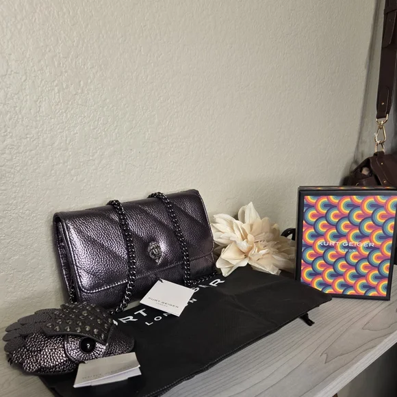Kurt Geiger Gunmetal Metallic Crossbody/wallet NWT. With Eagle Head Change Pouch - Picture 10 of 12